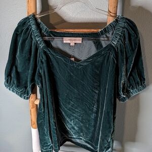 NWT Loft velvet puff sleeve green top